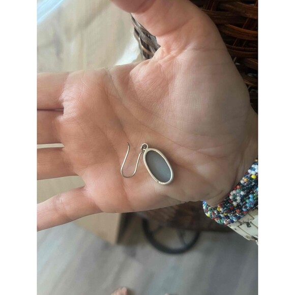 925 Silver pyrite Druzy Oval Glittery Hook Back Drop Earrings western feminine - Picture 2 of 5